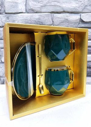 Tea set of 6 items for 2 persons (2 mugs, 2 spoons, 2 saucers) in gift packaging #21134469